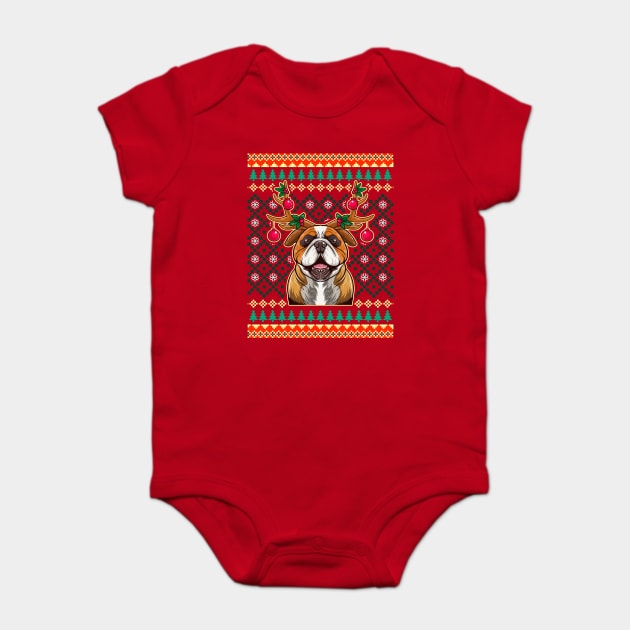 English Bulldog Ugly Christmas with Reindeer Antlers Baby Bodysuit by creative